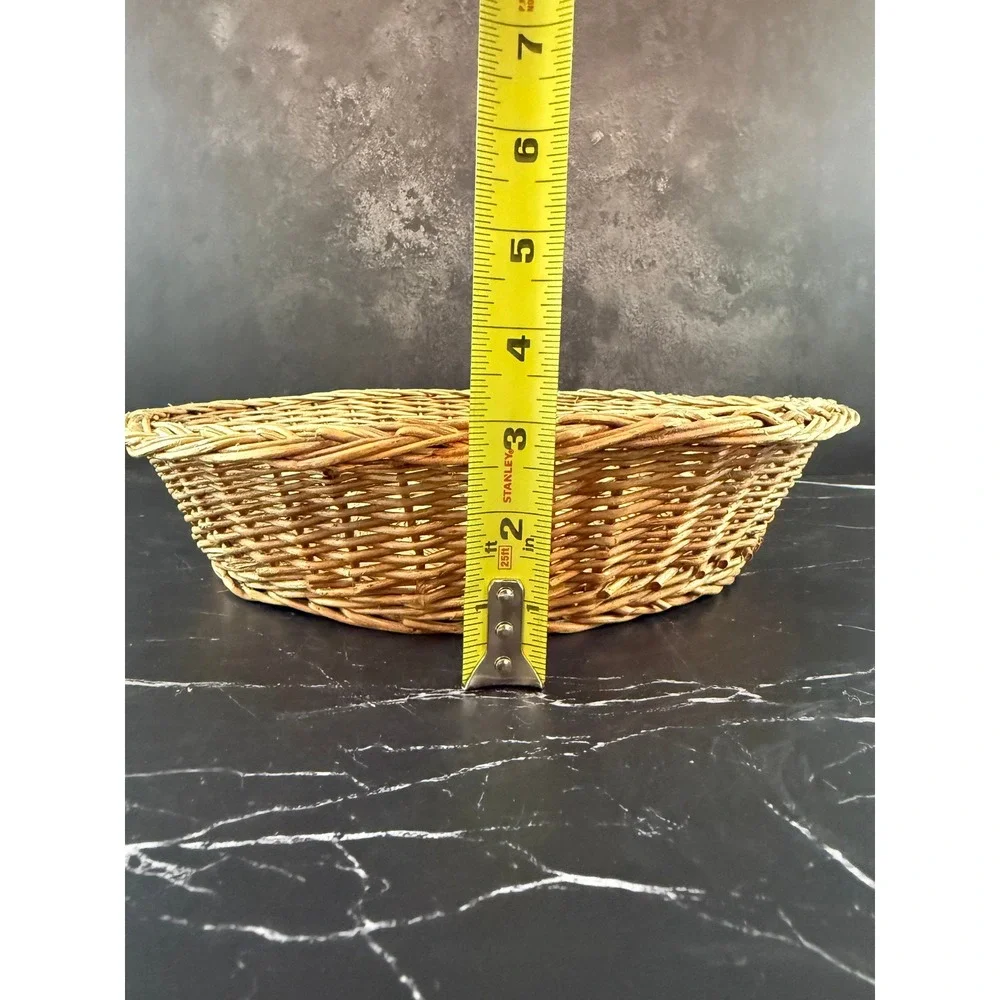 Vintage Round Low Wicker Basket Pot Tray 13in Wide 3in Tall